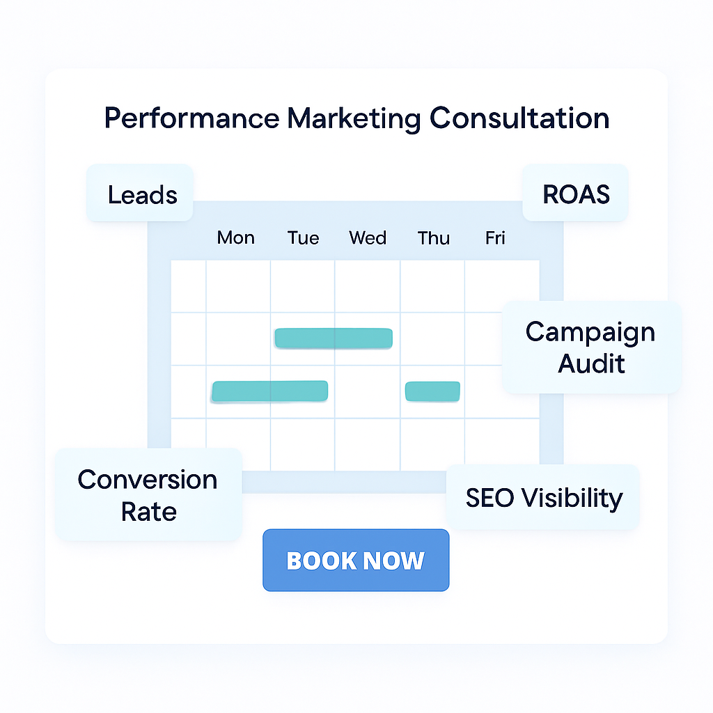 Business professional booking a strategy consultation call to discuss marketing optimization and growth